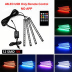 Neon LED Car Interior Ambient Foot Strip Light Kit Accessories Backlight Remote App Remote No Battery Music Control Auto RGB Decorative Lamps