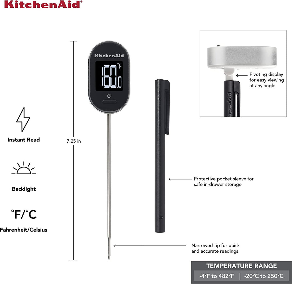 KitchenAid KQ904 Digital Instant Read Kitchen and Food Thermometer, TEMPERATURE RANGE: -40F to 482F, Black