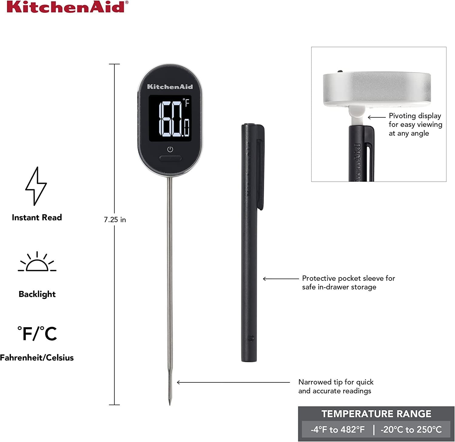 KitchenAid KQ904 Digital Instant Read Kitchen and Food Thermometer, TEMPERATURE RANGE: -40F to 482F, Black