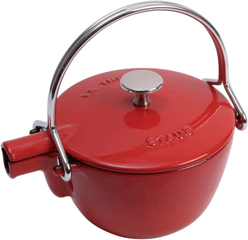 Staub Cast Iron 1-qt Round Tea Kettle - Cherry, Made in France