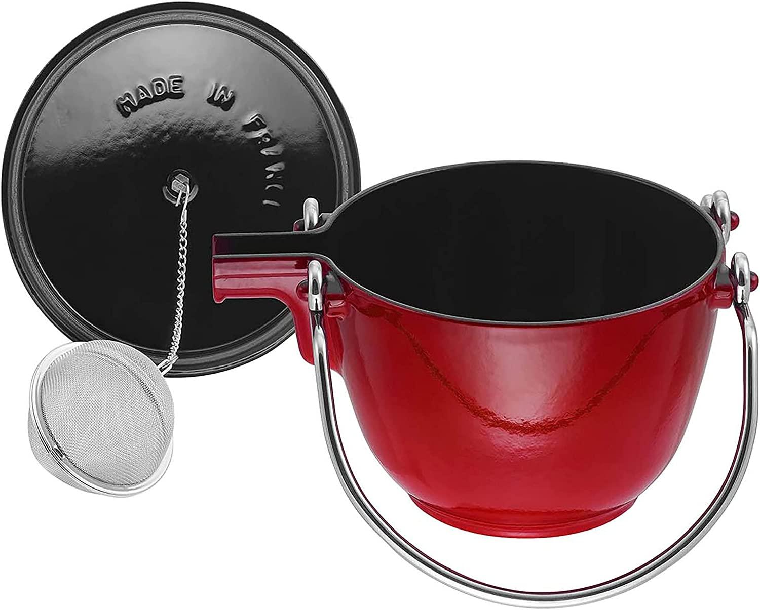 Staub Cast Iron 1-qt Round Tea Kettle - Cherry, Made in France