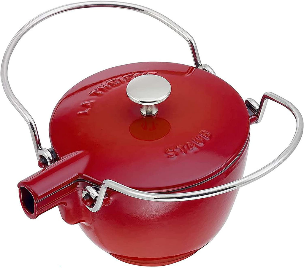 Staub Cast Iron 1-qt Round Tea Kettle - Cherry, Made in France