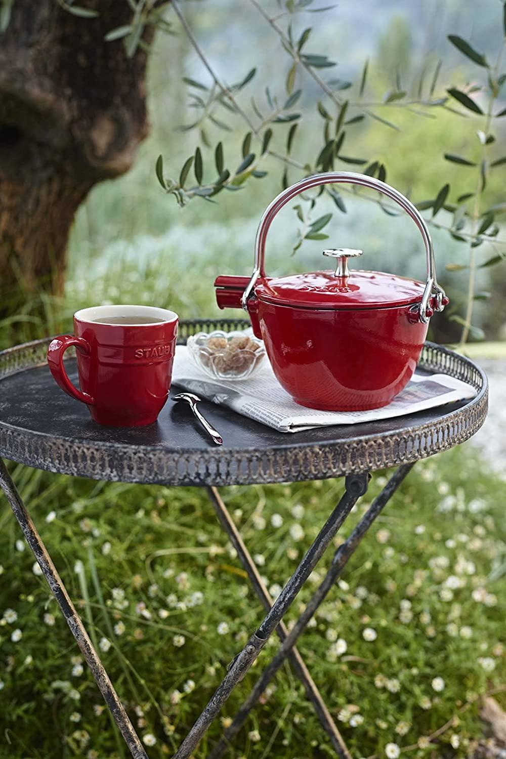 Staub Cast Iron 1-qt Round Tea Kettle - Cherry, Made in France