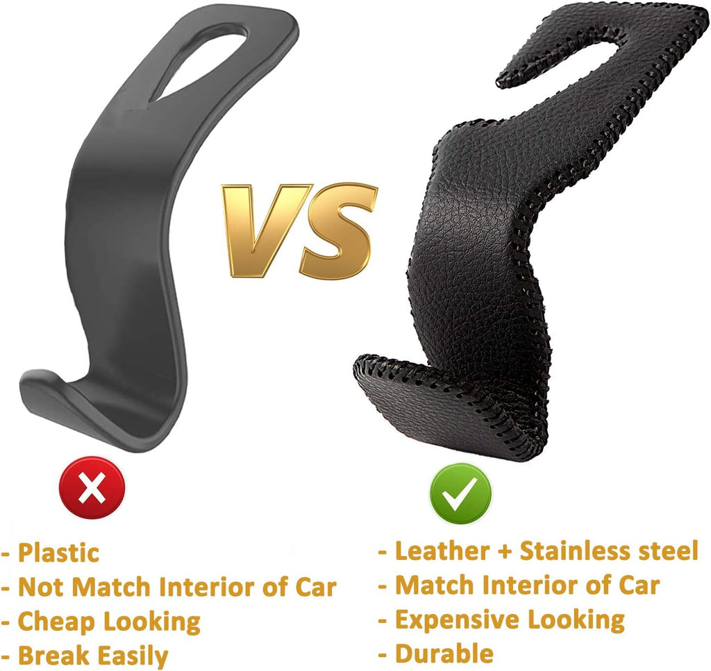 AMVOYOA Car Headrest Hook, Leather Vehicle Back Seat Hanger Storage for Purse Groceries Bag and More, Black&amp;Red, Pack of 2