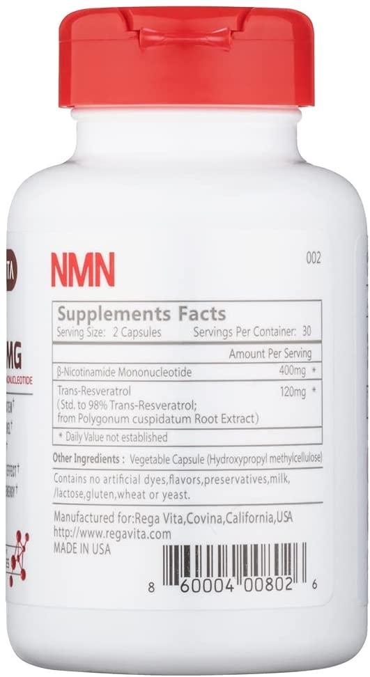 REGA VITA NMN12000MG 60 Capsules Ultra High Purity NMN β-Nicotinamide Mononucleotide Booster Supplement Plus Trans-Resveratrol NAD+ Booster (1)