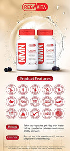 REGA VITA NMN12000MG 60 Capsules Ultra High Purity NMN β-Nicotinamide Mononucleotide Booster Supplement Plus Trans-Resveratrol NAD+ Booster (1)