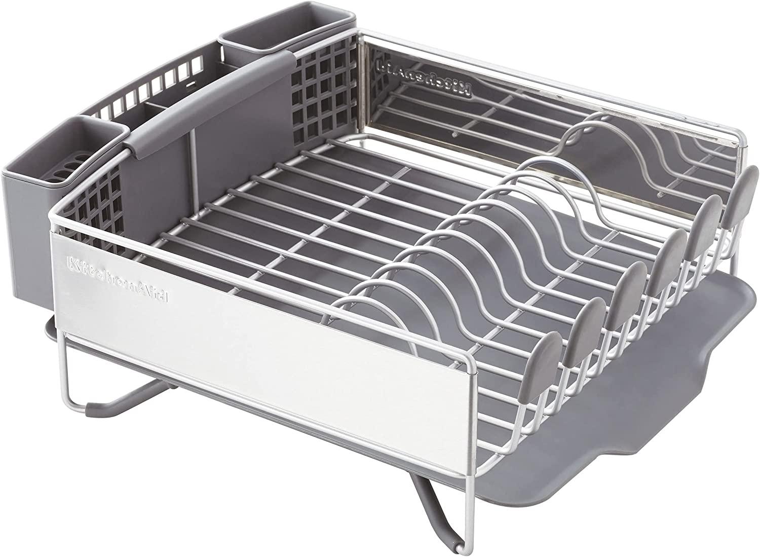 KitchenAid Compact Stainless Steel Dish Rack, Satin Gray, 15-Inch-by-13.25-Inch -