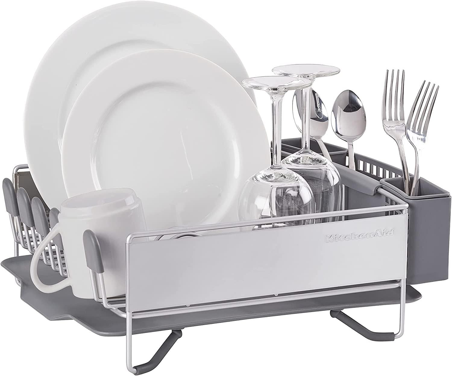 KitchenAid Compact Stainless Steel Dish Rack, Satin Gray, 15-Inch-by-13.25-Inch -