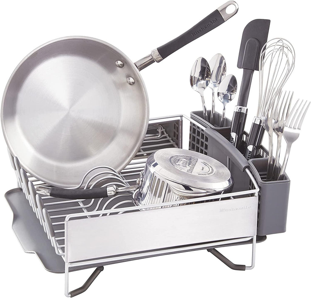 KitchenAid Compact Stainless Steel Dish Rack, Satin Gray, 15-Inch-by-13.25-Inch -