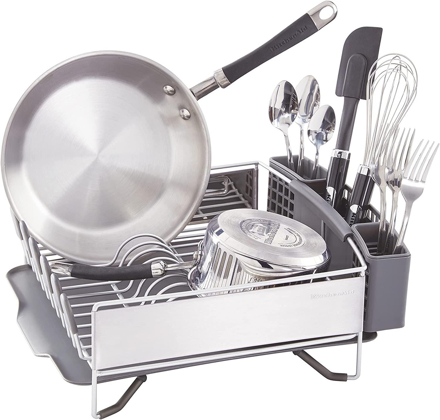 KitchenAid Compact Stainless Steel Dish Rack, Satin Gray, 15-Inch-by-13.25-Inch -