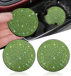 2pcs Bling Car Cup Holder Coaster, 2.75 inch Anti-Slip Shockproof Universal Fashion Vehicle Car Coasters Insert Bling Rhinestone Auto Automotive Interior Accessories for Women (2 pcs, Light Green)