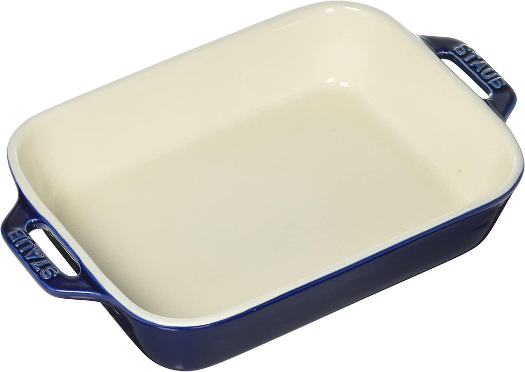 STAUB Ceramics Rectangular Baking Dish, 7.5x6-inch, Dark Blue