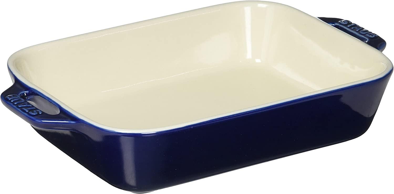STAUB Ceramics Rectangular Baking Dish, 7.5x6-inch, Dark Blue