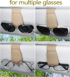 CHOSMOYI Magnetic Leather Sunglass Holder for Car, Sunglasses Clip for Car Visor, Auto Interior Accessories Universal for Different Size Eyeglasses (Beige)
