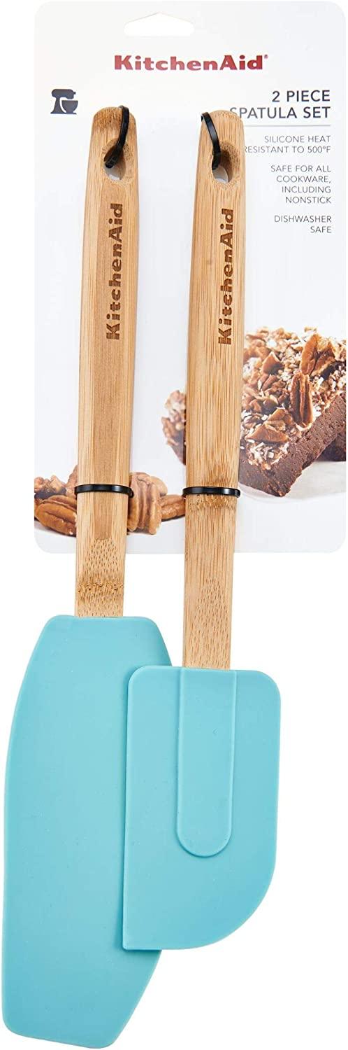 KitchenAid Classic Bamboo Spatula Set, set of 2, Aqua Sky