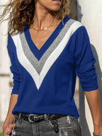 Fashion Color Matching V-neck Long-sleeved Sweater