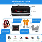 STDY Car Roadside Emergency Kit, Vehicle Truck Safety Road Side Assistance Kits Auto Accessory, with Jumper Cables, First Aid Kit, Tow Rope, Reflective Triangle, Tire Pressure Gauge, etc