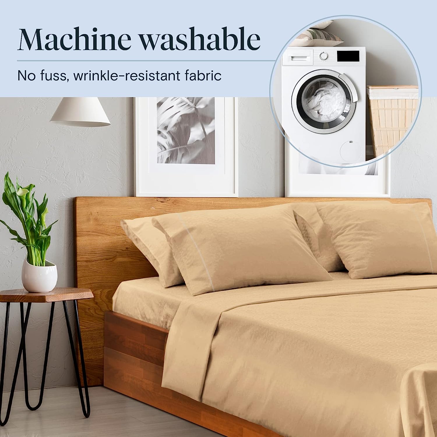 LuxClub 6 PC Full Size Sheet Set Bamboo Sheets Deep Pockets 18" Eco Friendly Wrinkle Free Cooling Sheets Machine Washable Hotel Bedding Silky Soft - Mocha Full