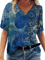 Casual V-Neck Abstract Painting Short-Sleeved T-Shirt