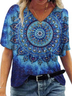 Casual V-Neck Abstract Painting Short-Sleeved T-Shirt