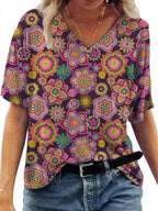 Casual V-Neck Abstract Painting Short-Sleeved T-Shirt