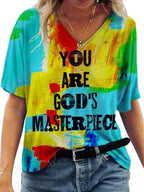 Casual V-Neck Abstract Painting Short-Sleeved T-Shirt