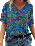 Casual V-Neck Abstract Painting Short-Sleeved T-Shirt