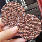 2pcs Bling Car Cup Holder Coaster, 2.75 inch Anti-Slip Shockproof Universal Fashion Vehicle Car Coasters Insert Bling Rhinestone Auto Automotive Interior Accessories for Women (2 pcs, Rose Gold)