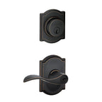 Camelot Aged Bronze Single Cylinder Deadbolt with Accent Entry Door Lever Combo Pack