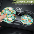 Nipichsha Car Cup Holder Coasters, Car Coasters for Cup Holders, 2 Pack Anti Slip Insert Coasters, Rubber Car Cup Mat with A Finger Notch, Cute Car Interior Accessories for Women Men(Green Flower)