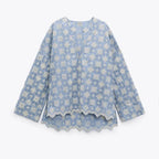 retro casual loose v-neck blouse