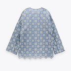 retro casual loose v-neck blouse