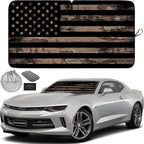 Autoamerics 1-Piece Windshield Sun Shade Brown Camo American Flag USA  - Foldable Car Front Window Sunshade for Most Sedans SUV Truck - Blocks Max UV Rays and Keeps Your Vehicle Cool - Small