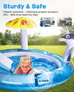 Kaome Inflatable Play Center for Kidsr Ages 2+, Baby Dolphin Sprinkler Pool, Swimming Sliding Play Pool, Outdoor Toys Kiddie for Boys Girls