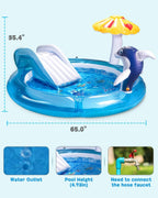Kaome Inflatable Play Center for Kidsr Ages 2+, Baby Dolphin Sprinkler Pool, Swimming Sliding Play Pool, Outdoor Toys Kiddie for Boys Girls