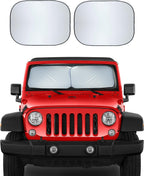EcoNour 2-Piece Windshield Sun Shade for Jeep, Offers Complete Automotive Sun Protection, Foldable Jeep Windshield Shade Suits Wrangler, Compass, Gladiator &amp; Renegade, (X-Small 18 in x 26 in)