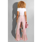 striped pink flare pants high waist