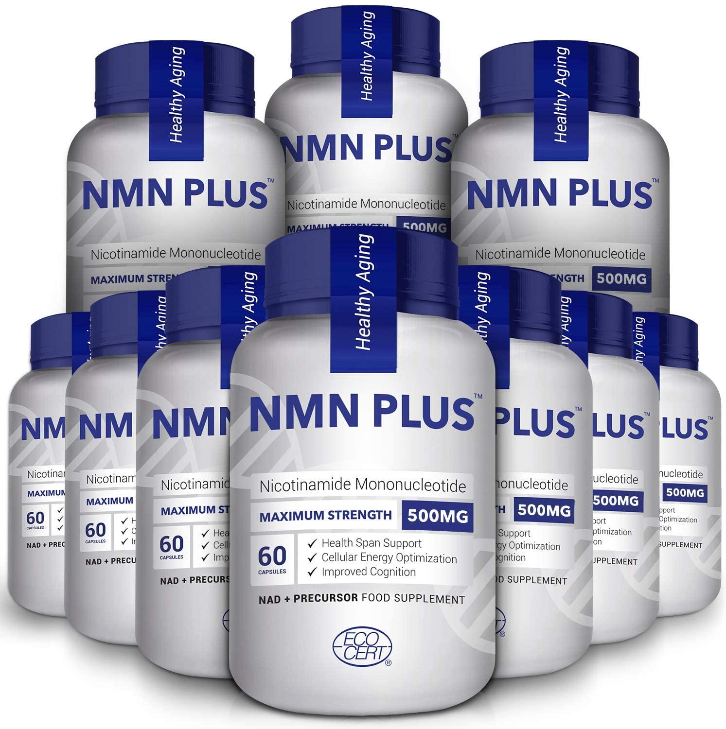 Maximum Strength NMN Capsules, 500mg, NAD+ Levels for Mental Performance & Anti Aging, 60 Capsules Nicotinamide Mononucleotide Supplement(600 Count(Pack of 10))