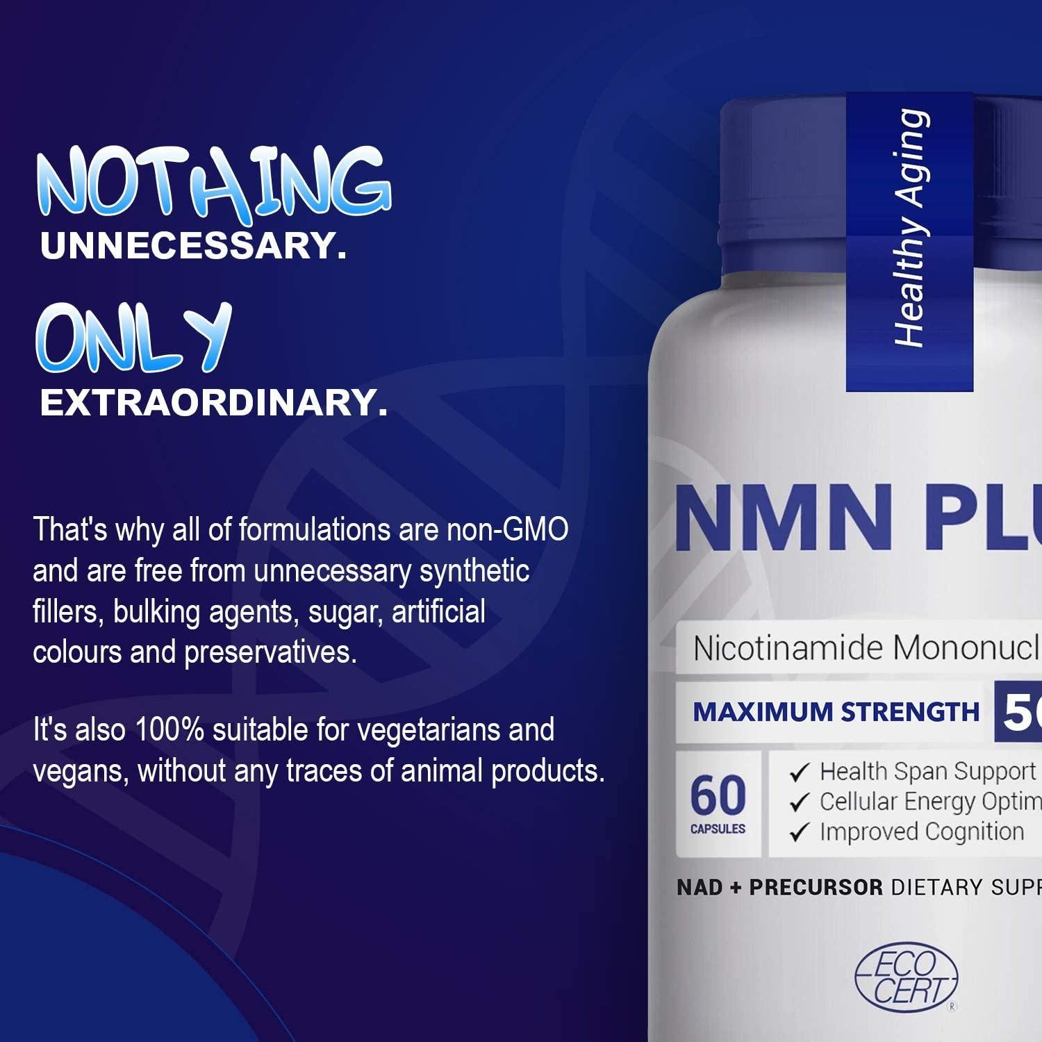 Maximum Strength NMN Capsules, 500mg, NAD+ Levels for Mental Performance & Anti Aging, 60 Capsules Nicotinamide Mononucleotide Supplement(600 Count(Pack of 10))