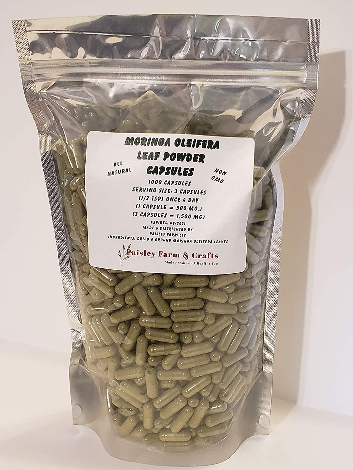 Moringa Oleifera Leaf Capsules Non GMO - All Natural- 100% Pure Leaf Powder! (5000) - Made Fresh On Demand!