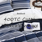 Bedduvit Navy Duvet Cover Queen - Cotton Duvet Cover Queen Size,3 Piece Percale Striped Duvet Cover Queen Sets,Simple Modern Queen Duvet Cover with Zipper Closure &amp; 8 Ties