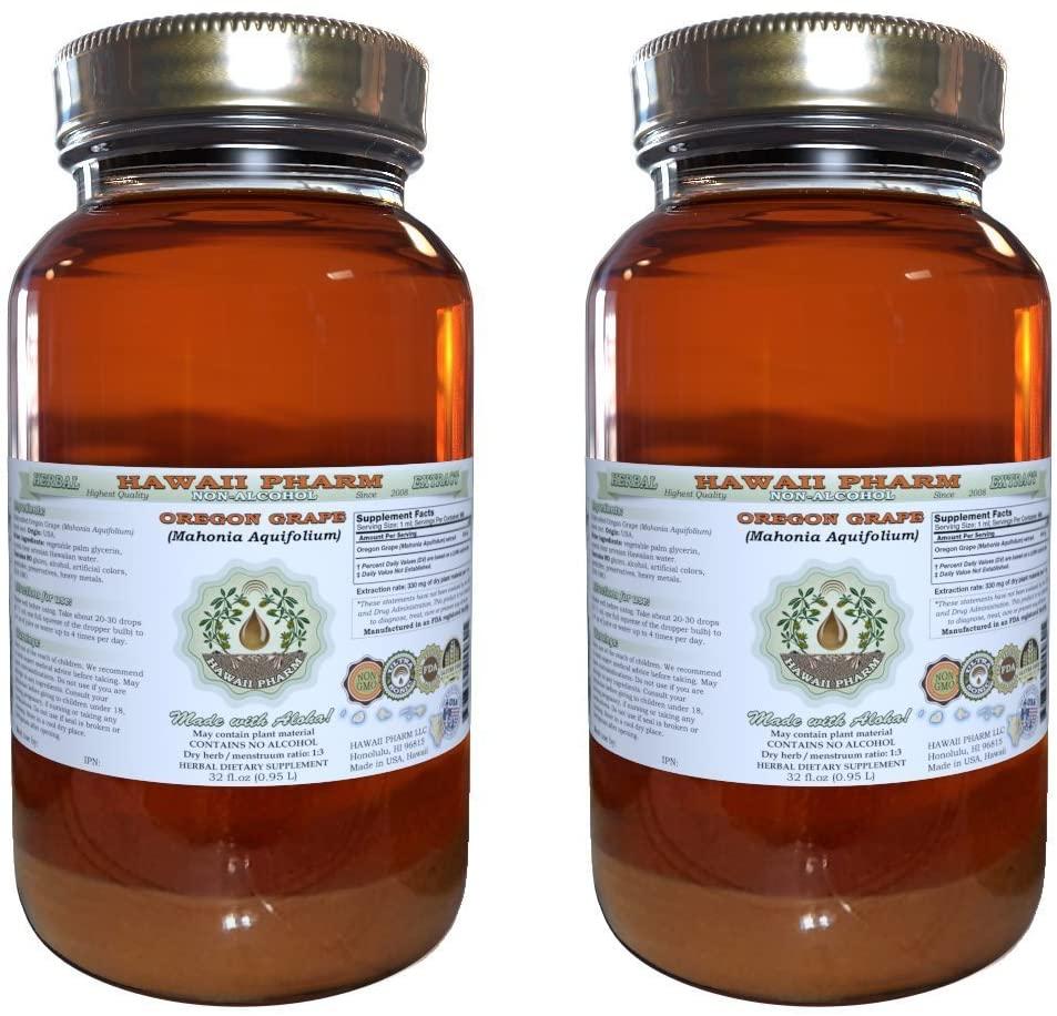 Oregon Grape Alcohol-Free Liquid Extract, Oregon Grape (Mahonia aquifolium) Dried Root Glycerite Natural Herbal Supplement, Hawaii Pharm, USA 2x32 fl.oz