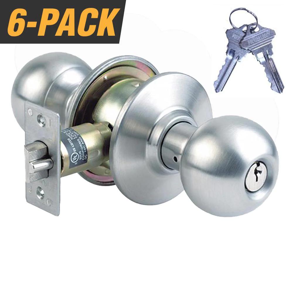 Steel Grade 2 Storeroom Door Knob with 12 SC1 Keys (6-Pack, Keyed Alike)