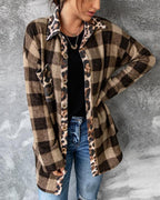 plaid cheetah print stitching jacket
