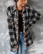 plaid cheetah print stitching jacket