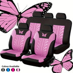 Car Seat Cover Full Set, Red Universal Butterfly Pattern Embroidery Auto Seat Cover Set