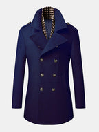 mens double breasted woolen lapel british style overcoats with scarf