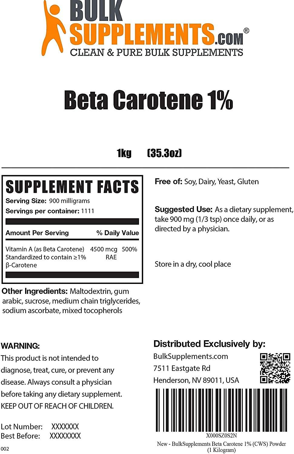 BulkSupplements.com Beta Carotene 1% (CWS) Powder - Vision Supplements - Eye Vitamins (5 Kilograms - 11 lbs)