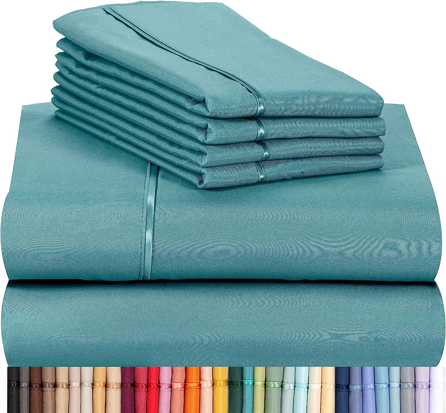 LuxClub 6 PC King Size Sheet Set Bamboo Sheets Deep Pockets 18" Eco Friendly Wrinkle Free Cooling Sheets Machine Washable Hotel Bedding Silky Soft - Teal King