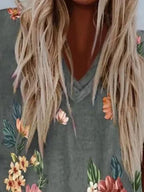 V-neck Floral Print Short-sleeved Loose T-shirt